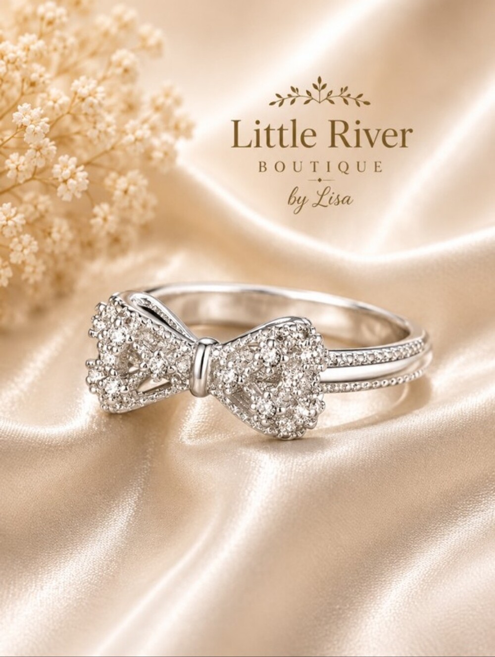 RING: Bow Ring 925 Sterling Silver Micro Paved Bowknot Bow Tie.